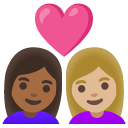 couple with heart: woman, woman, medium-dark skin tone, medium-light skin tone on Google