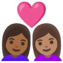 couple with heart: woman, woman, medium-dark skin tone, medium skin tone on Google