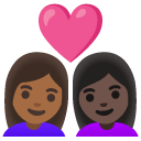 couple with heart: woman, woman, medium-dark skin tone, dark skin tone on Google