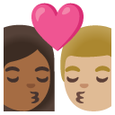 kiss: woman, man, medium-dark skin tone, medium-light skin tone on Google