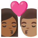 kiss: woman, man, medium-dark skin tone, medium skin tone on Google