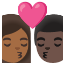 kiss: woman, man, medium-dark skin tone, dark skin tone on Google