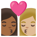 kiss: woman, woman, medium-dark skin tone, medium-light skin tone on Google