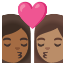 kiss: woman, woman, medium-dark skin tone, medium skin tone on Google