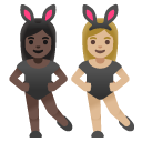 women with bunny ears: dark skin tone, medium-light skin tone on Google