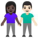 woman and man holding hands: dark skin tone, light skin tone on Google