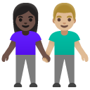 woman and man holding hands: dark skin tone, medium-light skin tone on Google
