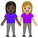 women holding hands: dark skin tone, medium-light skin tone on Google
