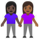 women holding hands: dark skin tone, medium-dark skin tone on Google