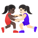 women wrestling: dark skin tone, light skin tone on Google