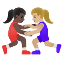 women wrestling: dark skin tone, medium-light skin tone on Google