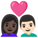couple with heart: woman, man, dark skin tone, light skin tone on Google