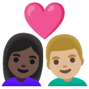 couple with heart: woman, man, dark skin tone, medium-light skin tone on Google