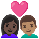 couple with heart: woman, man, dark skin tone, medium skin tone on Google