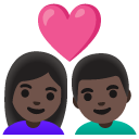 couple with heart: woman, man, dark skin tone on Google
