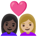 couple with heart: woman, woman, dark skin tone, medium-light skin tone on Google