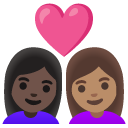 couple with heart: woman, woman, dark skin tone, medium skin tone on Google
