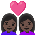 couple with heart: woman, woman, dark skin tone on Google