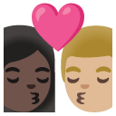 kiss: woman, man, dark skin tone, medium-light skin tone on Google