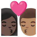 kiss: woman, man, dark skin tone, medium skin tone on Google