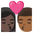 kiss: woman, man, dark skin tone, medium-dark skin tone on Google