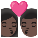 kiss: woman, man, dark skin tone on Google