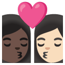 kiss: woman, woman, dark skin tone, light skin tone on Google