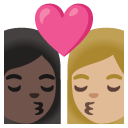 kiss: woman, woman, dark skin tone, medium-light skin tone on Google