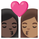 kiss: woman, woman, dark skin tone, medium skin tone on Google