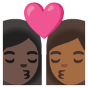 kiss: woman, woman, dark skin tone, medium-dark skin tone on Google