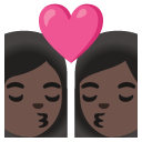 kiss: woman, woman, dark skin tone on Google