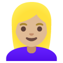woman: medium-light skin tone, blond hair on Google