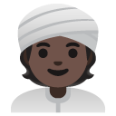 person wearing turban: dark skin tone on Google