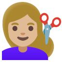 woman getting haircut: medium-light skin tone on Google