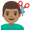man getting haircut: medium skin tone on Google