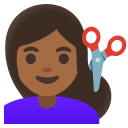 woman getting haircut: medium-dark skin tone on Google