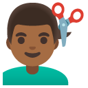 man getting haircut: medium-dark skin tone on Google