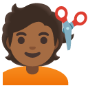 person getting haircut: medium-dark skin tone on Google