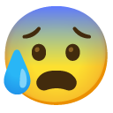 anxious face with sweat on Google