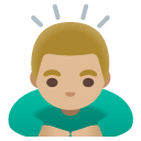 man bowing: medium-light skin tone on Google