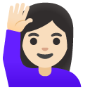woman raising hand: light skin tone on Google