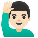 man raising hand: light skin tone on Google