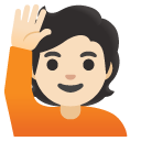 person raising hand: light skin tone on Google