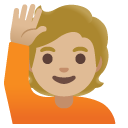 person raising hand: medium-light skin tone on Google