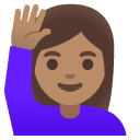 woman raising hand: medium skin tone on Google