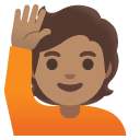 person raising hand: medium skin tone on Google