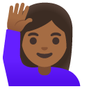 woman raising hand: medium-dark skin tone on Google