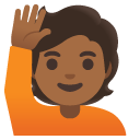 person raising hand: medium-dark skin tone on Google