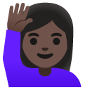 woman raising hand: dark skin tone on Google