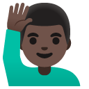 man raising hand: dark skin tone on Google
